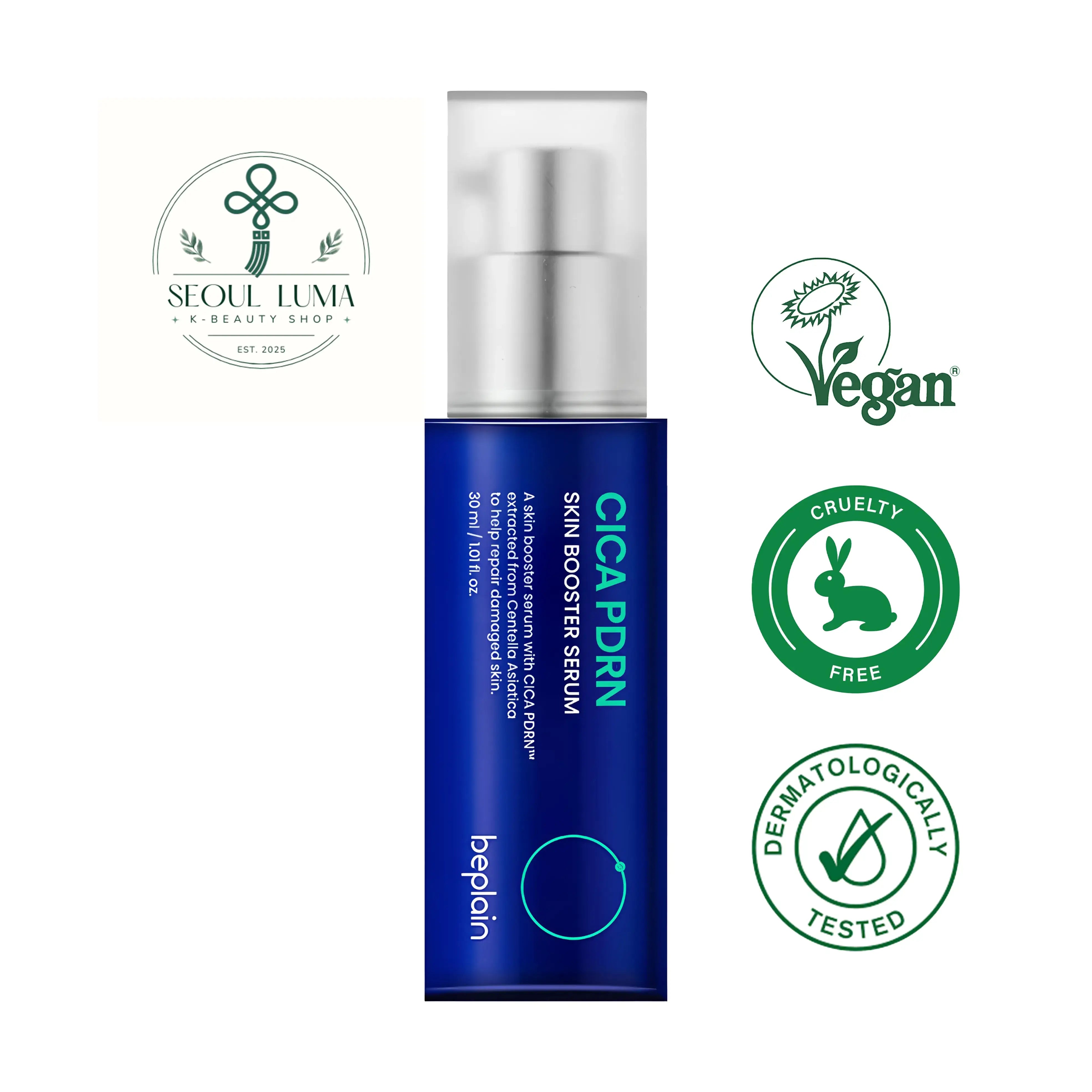BEPLAIN Cica PDRN Skin Booster Serum with plant-derived PDRN, centella asiatica, and niacinamide for skin regeneration and barrier repair